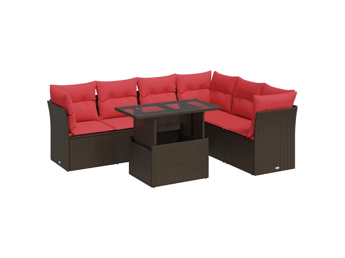 Conjunto de 7 Sofás Jardim Almofadões Vime Pe/acácia Castanho MAISON EXCLUSIVE