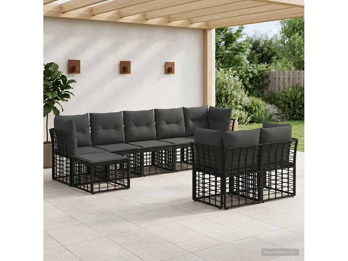 Vidaxl Conjunto De Sofás Para Exterior Preto E Cinza Escuro Poliéster