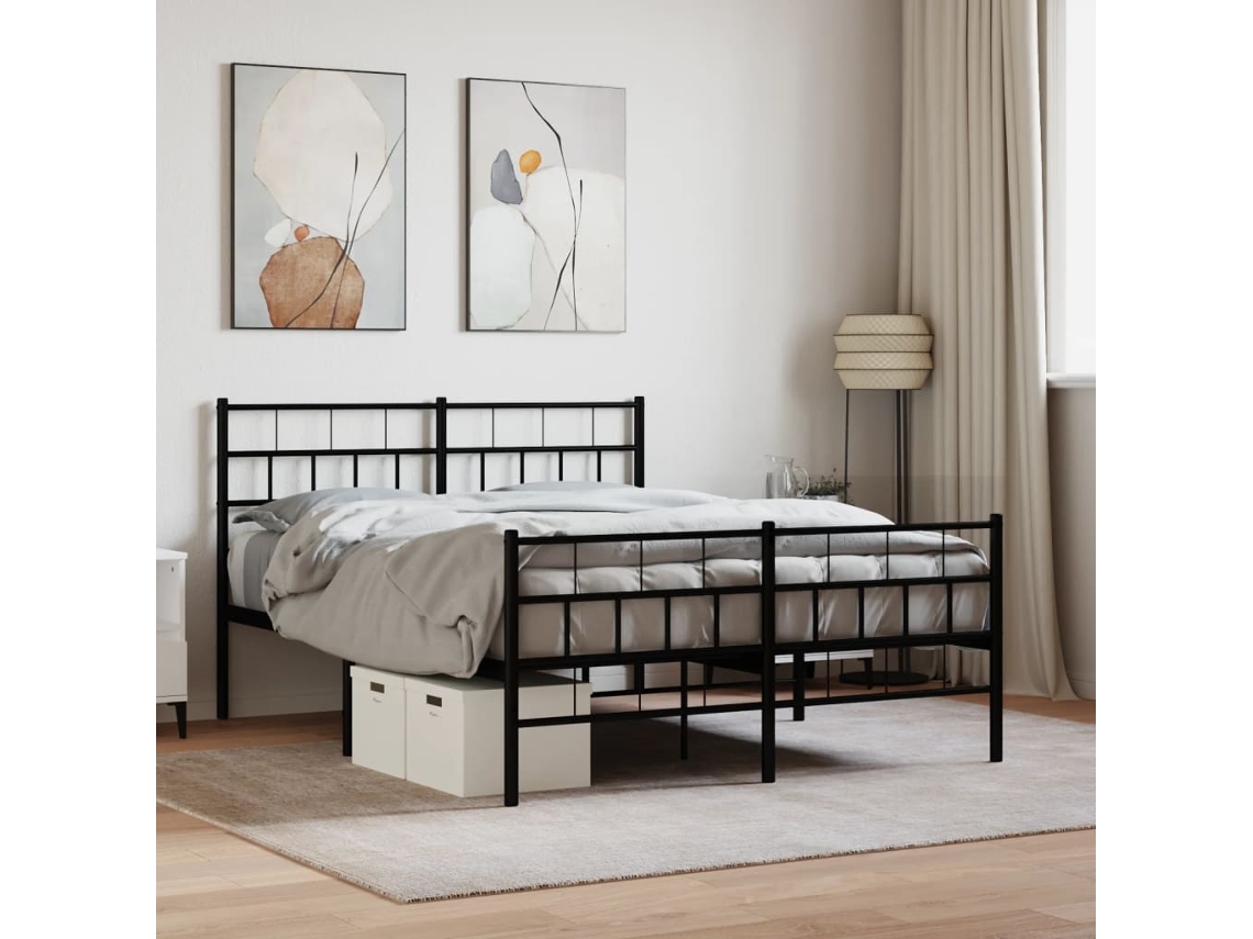 Vidaxl Estrutura De Cama Com Cabeceira E Pés 140x200 Cm Metal Preto