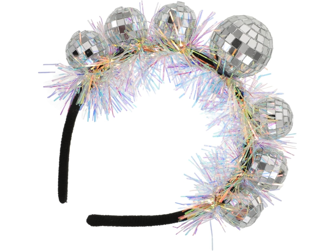 Tiara decorativa retrô com bola de discoteca para festas e casamentos.
