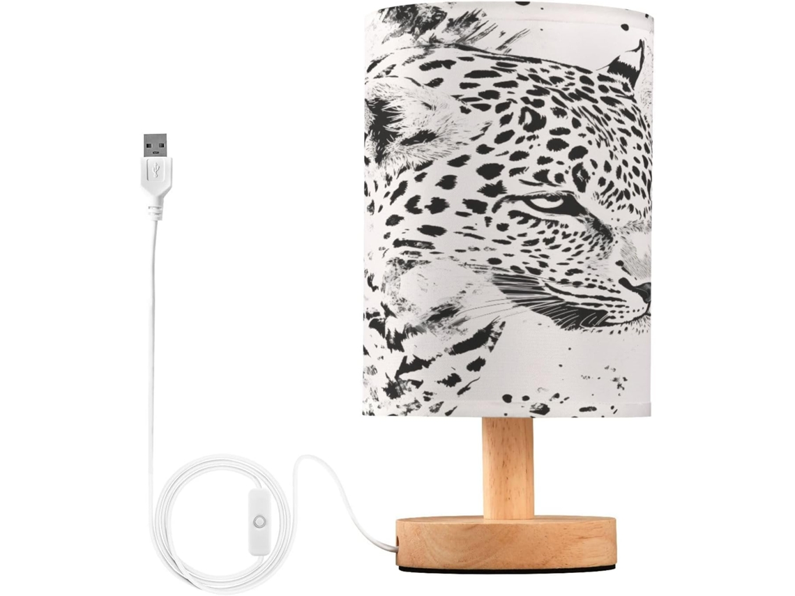 Abajur De Cabeceira Com Estampa Leopardo Branca Para Quarto, Portas De Carregamento Usb C, Luminária De Mesa Cabeceira
