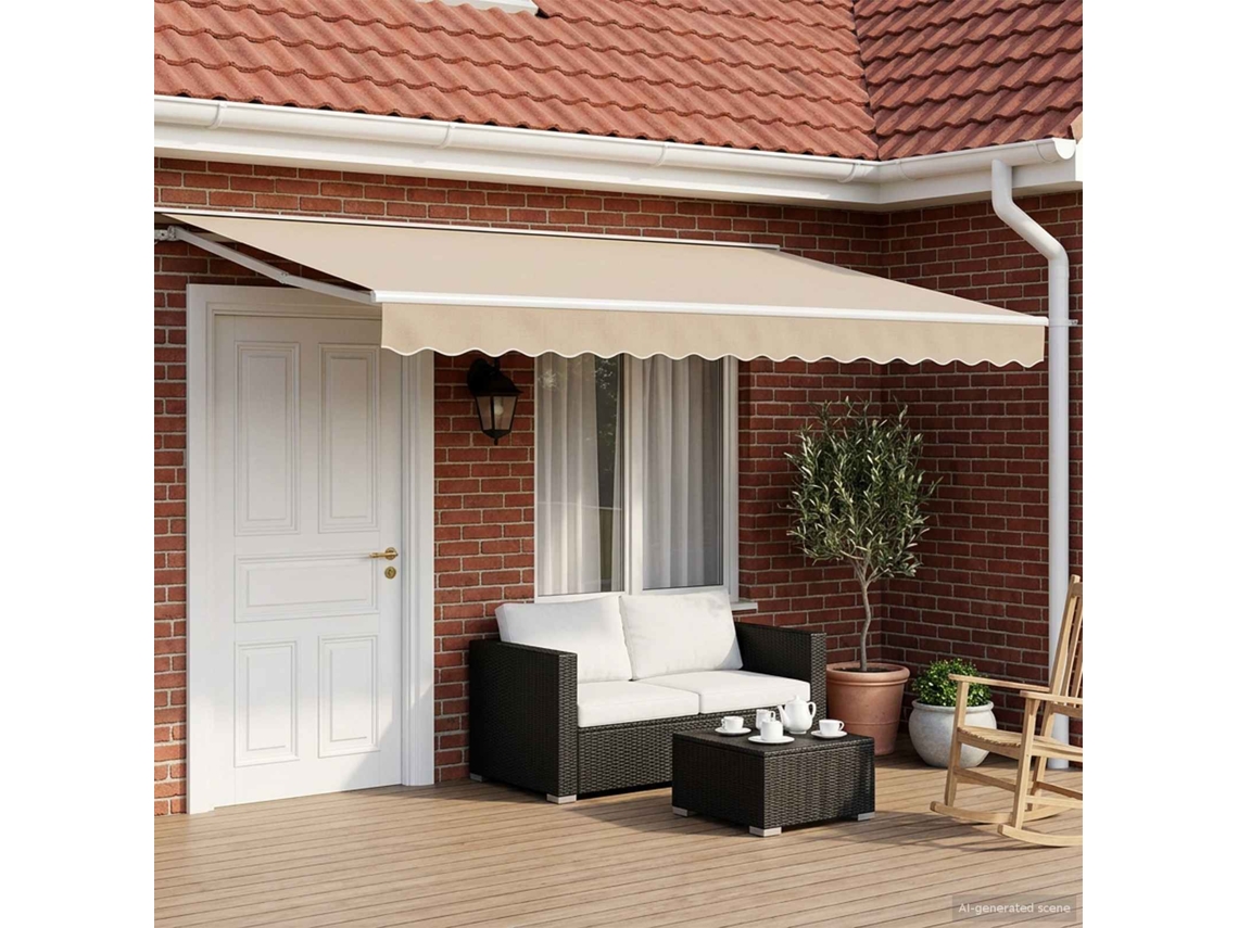 Vidaxl Estrutura De Toldo Manual Com Leds Bege E Branco 4 × 3,5 M