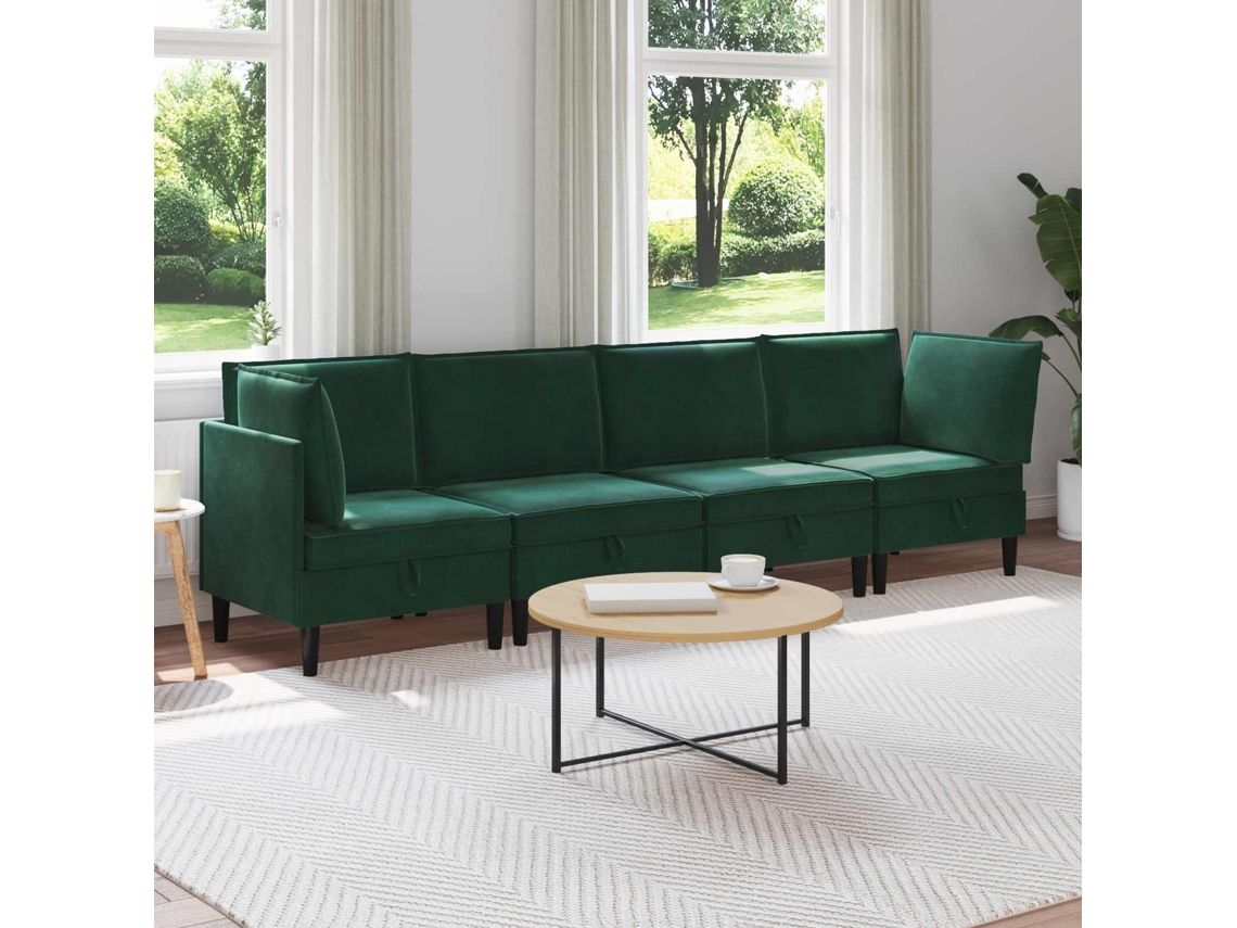 Vidaxl Conjunto De Móveis Para Sala De Estar 4 Pcs Verde-escuro Veludo