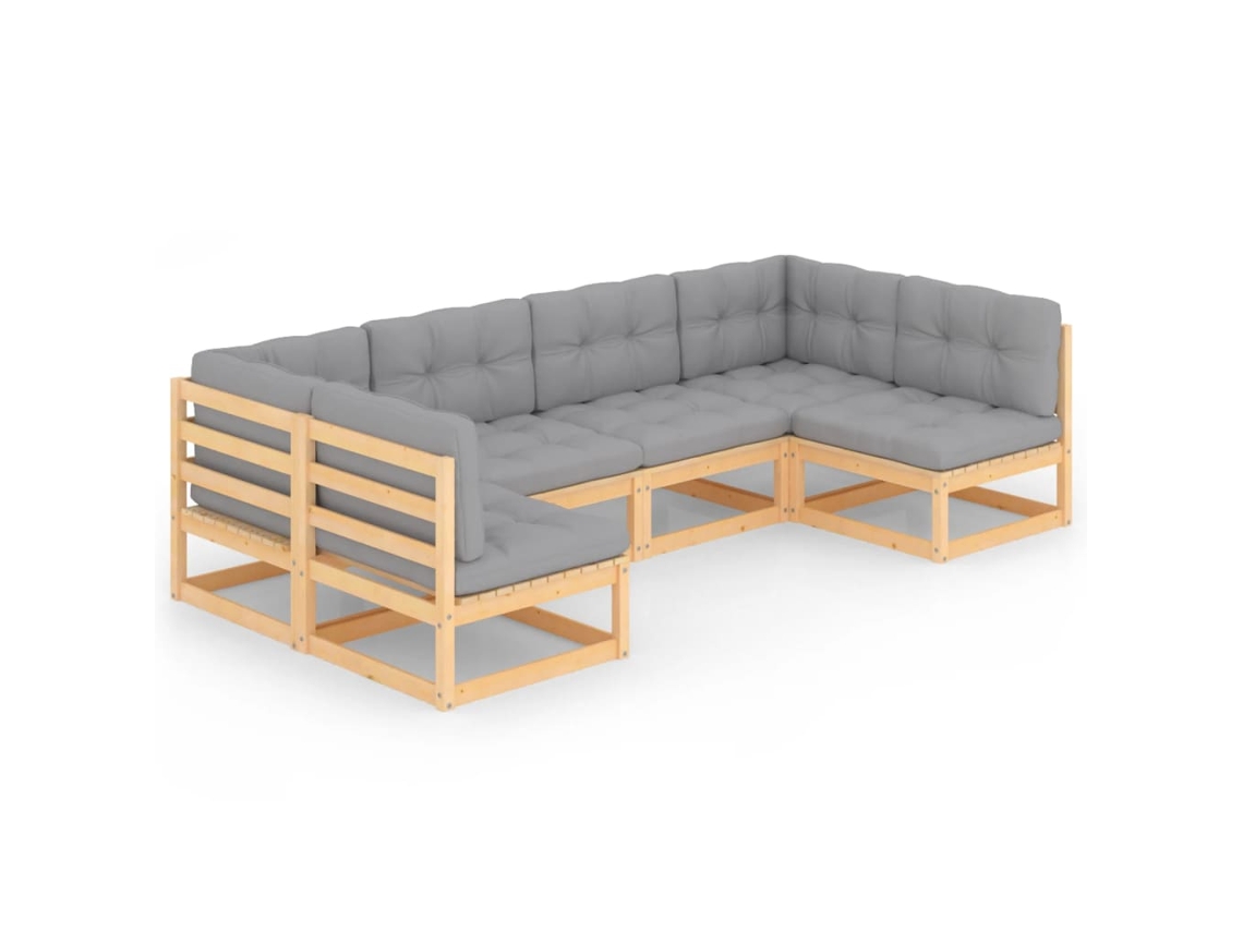 Conjunto 6 lounge de jardim c/ almofadões VIDAXL pinho maciço