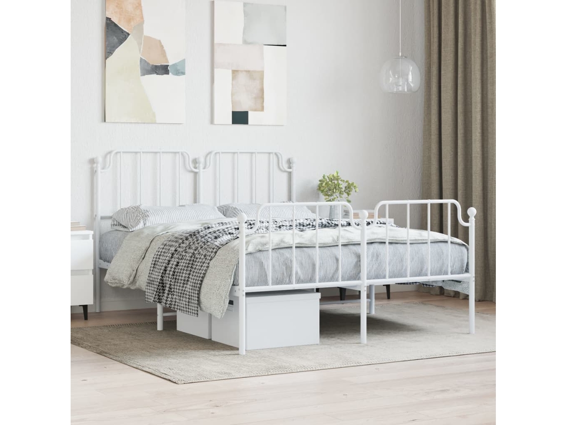 Vidaxl Estrutura De Cama Com Cabeceira E Pés 140x190 Cm Metal Branco