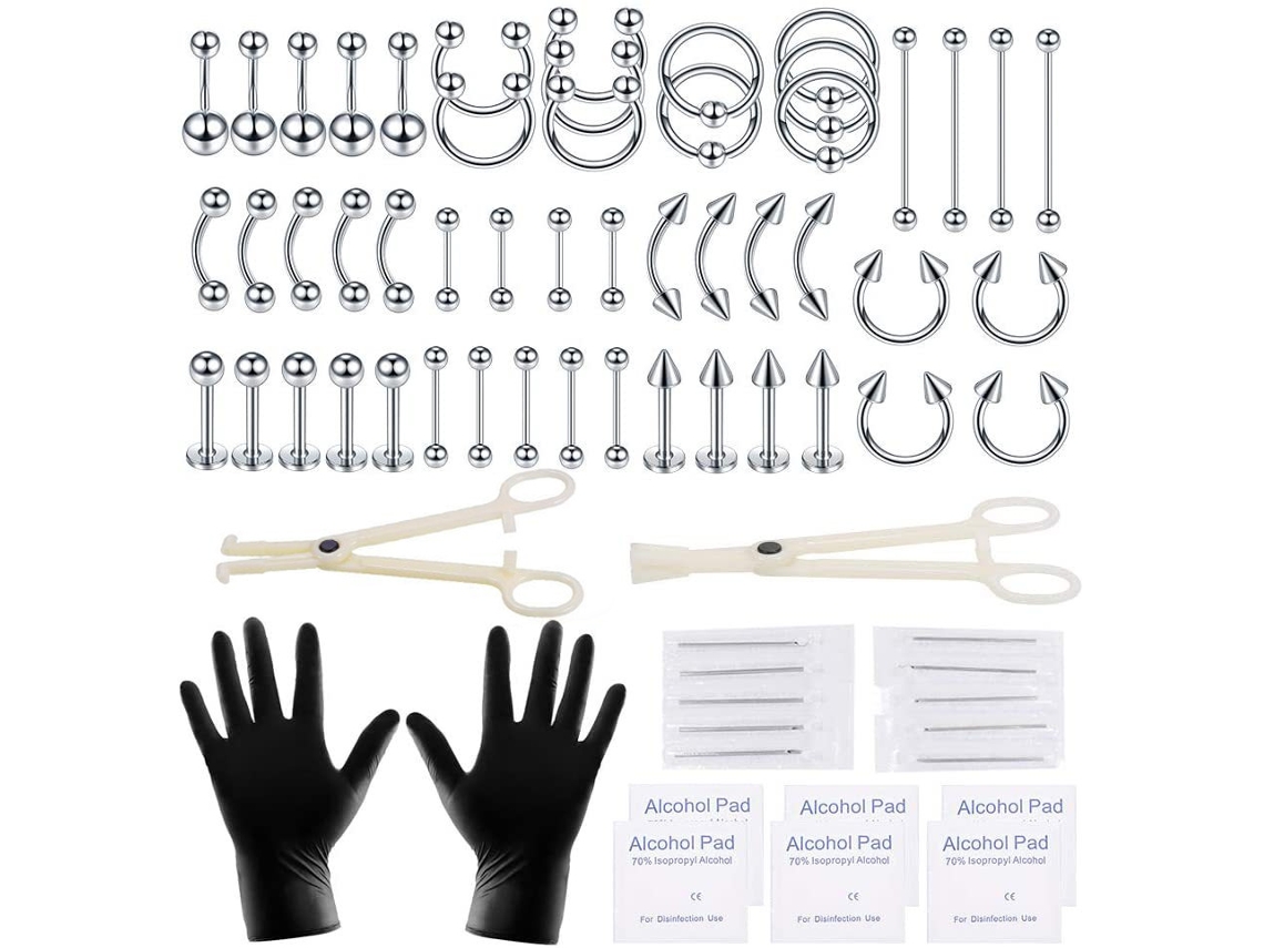 Piercing De Orelha, Kit De Ferramentas Para Piercing, Com Brincos De Aço Inoxidável (70 Peças) Spqment