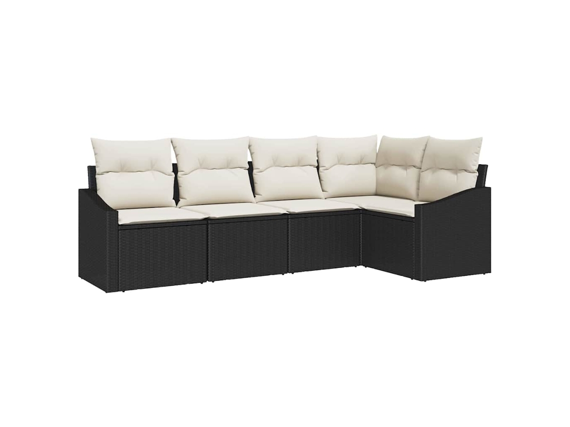 Conjunto 5 Conjunto De Sofá De Jardim Vidaxl Preto Vime Pe (233,5 X 123,5 X 85 Cm)