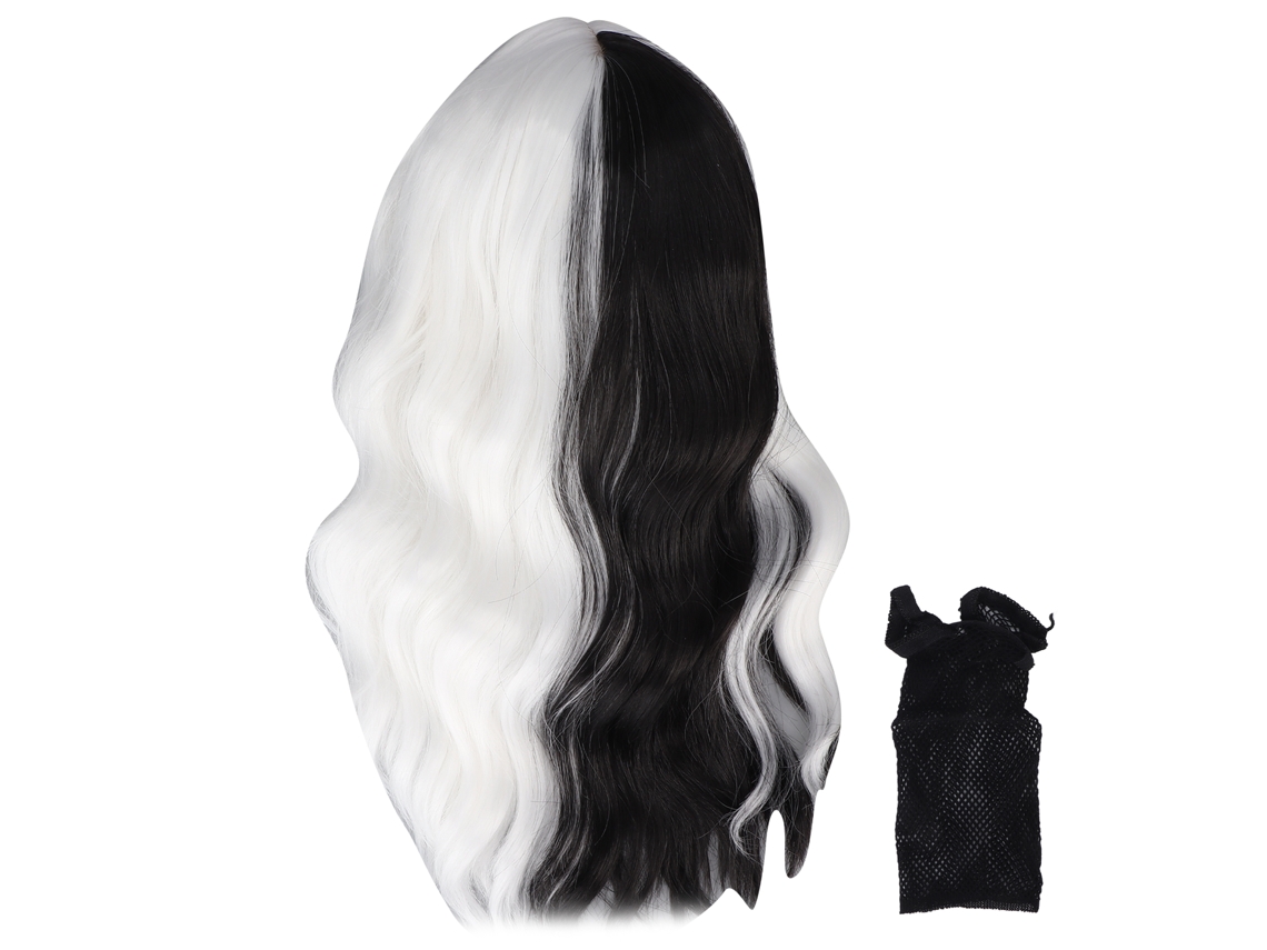 2026 peluca de Pelo Rizado Corto Mitad Negra Y Mitad Blanca para Cosplay
