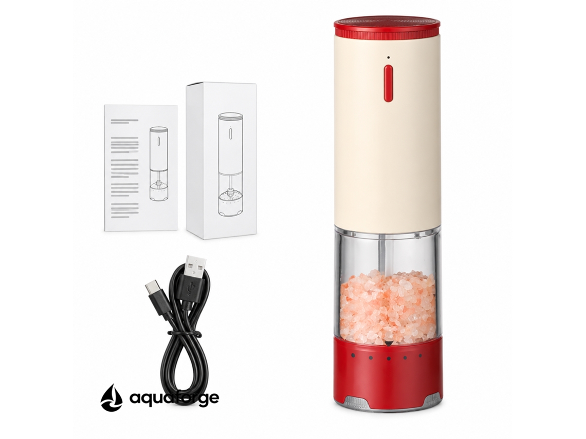Moinho Elétrico De Pimenta E Sal Aquaforge Com Moagem Ajustável E 80 G Para Pimenta E Sal, Bege