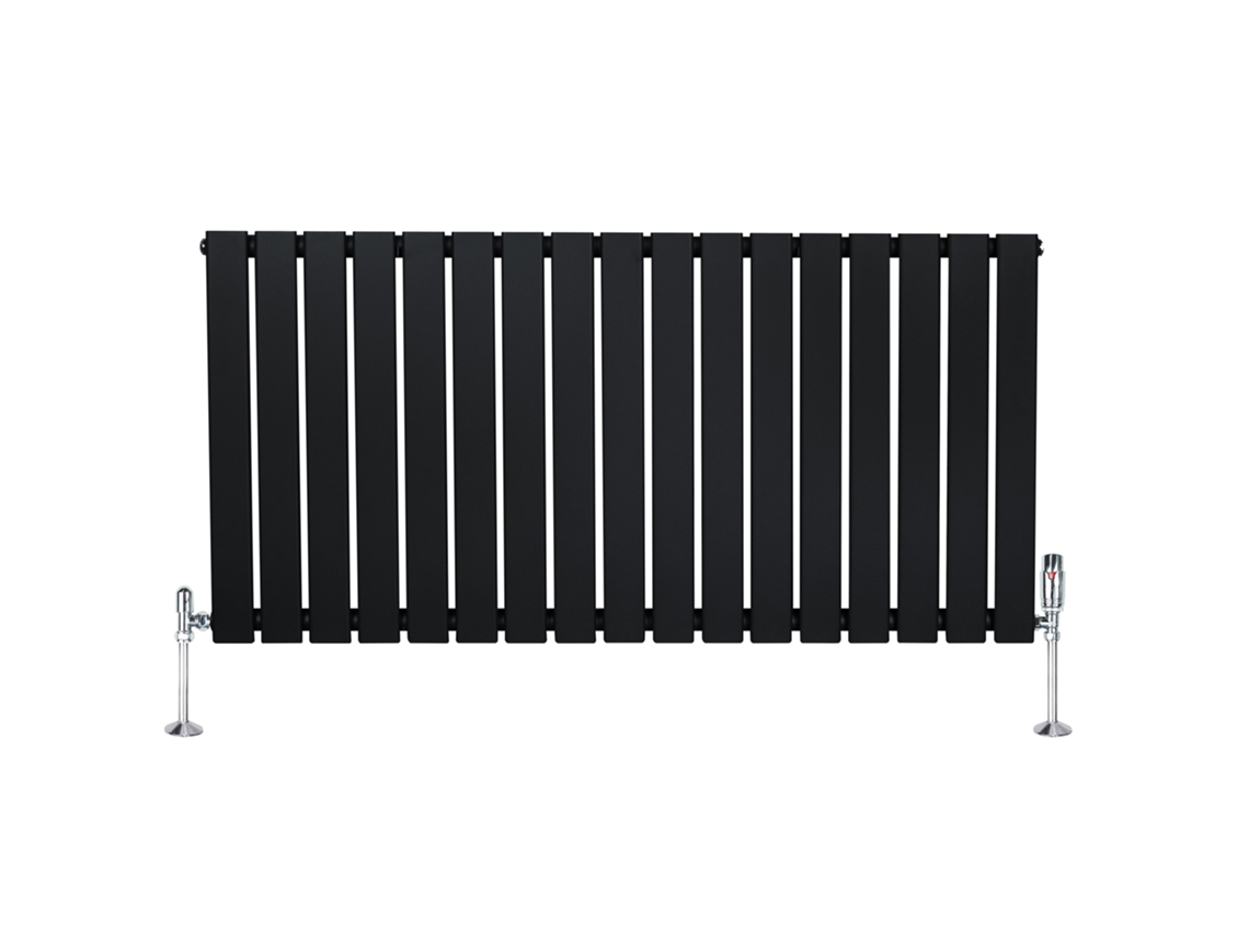Radiador Plano Coluna Única 600x1190 Mm - Preto, Aço Carbono 1,5 Mm, 1080w, Alta Eficiência, Válvulas Termostáticas