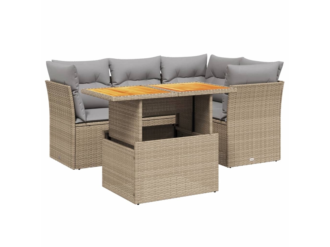 Conjunto de 5 sofás para jardim com almofadões Vime Pe Bege MAISON EXCLUSIVE (5 peças)