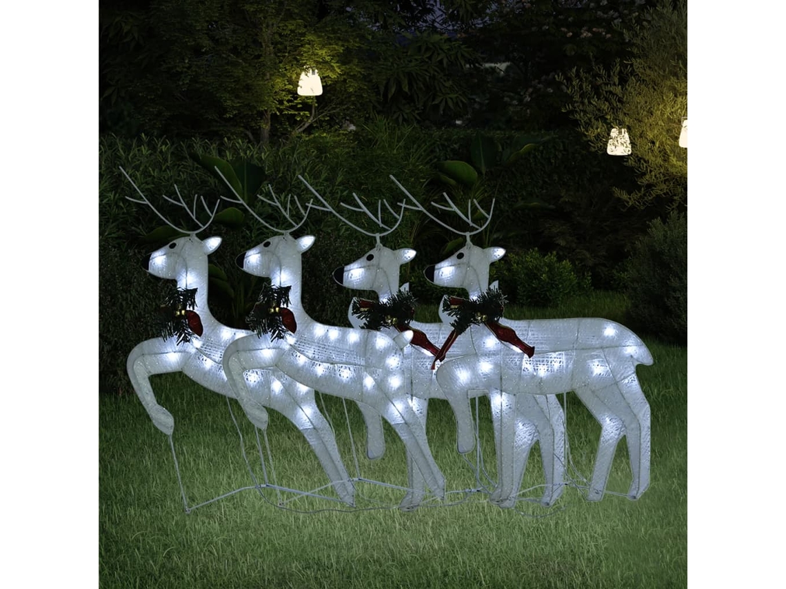 Conjunto De 4 Renas De Natal Iluminadas Pangivo Com 80 Led Branco
