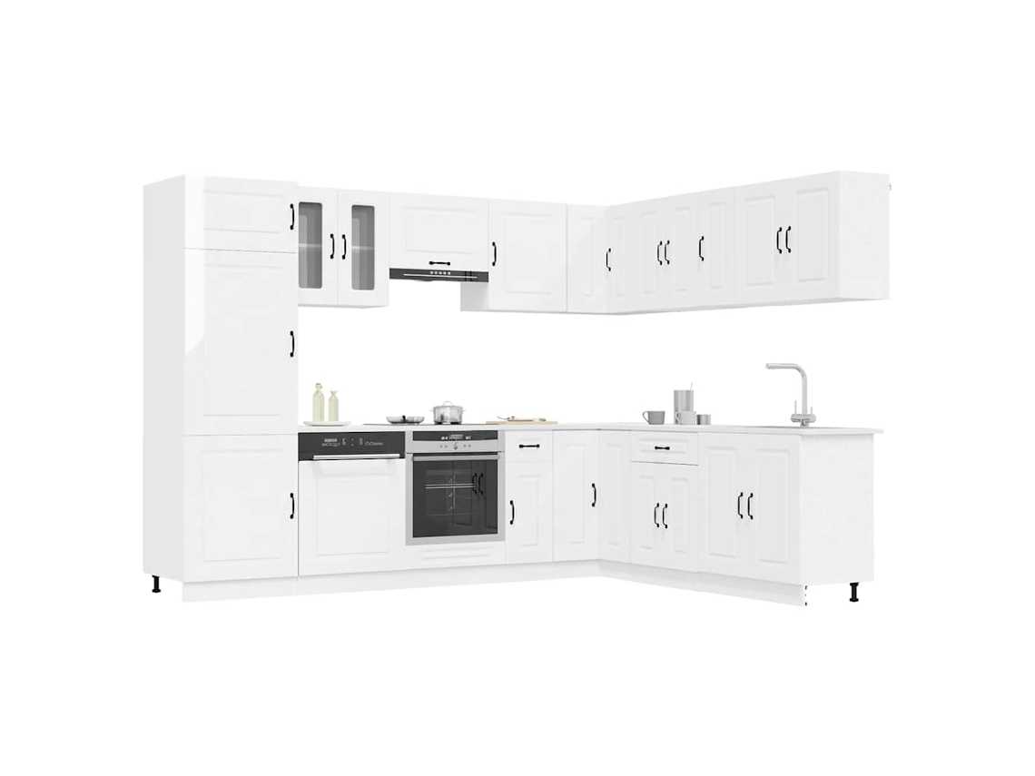 Vidaxl 14 Peças Armário De Cozinha Conjunto Kalmar Brilho Branco
