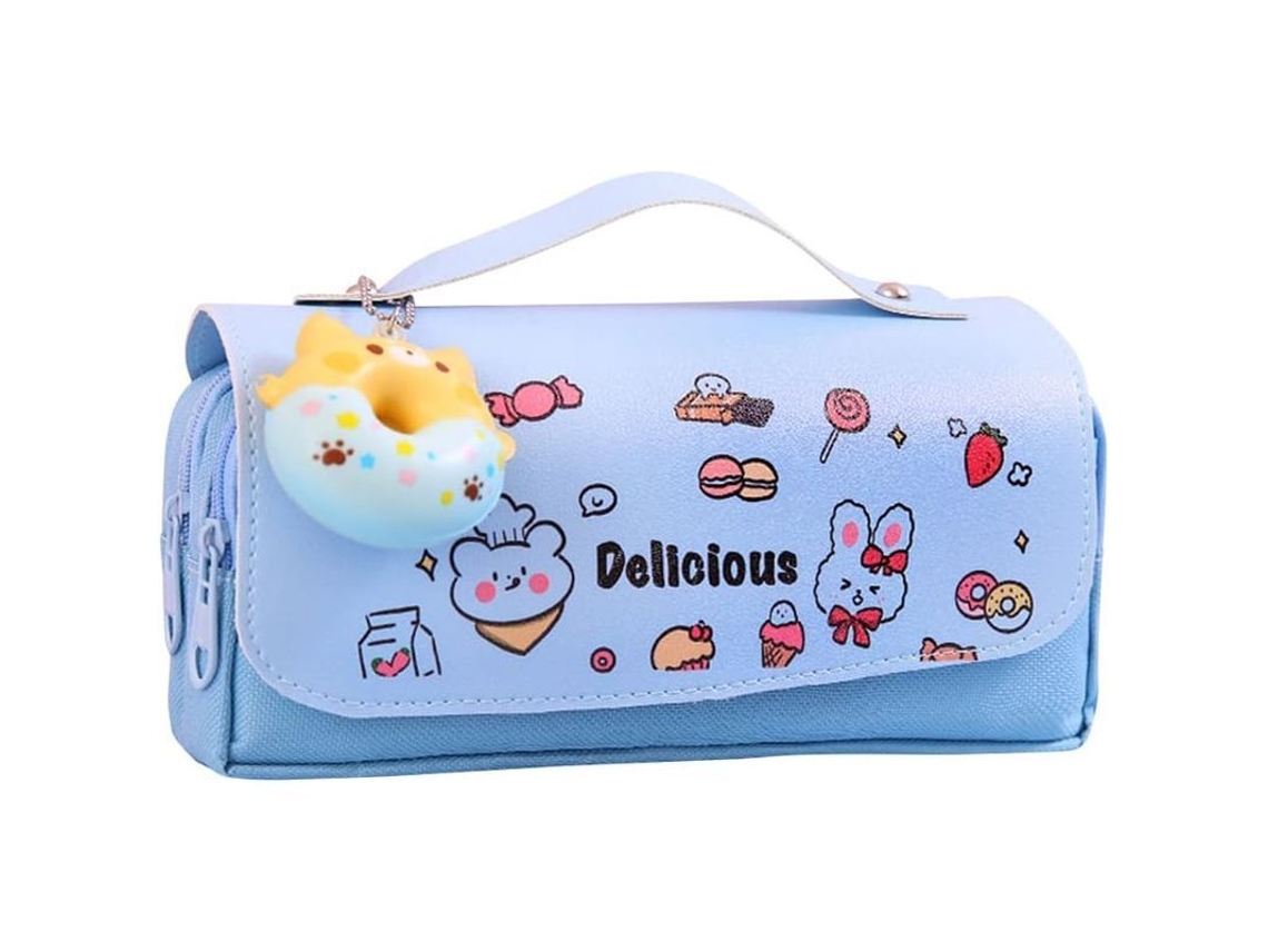 2026 estuche de Lápices Kawaii de Gran Capacidad Con 2 Compartimentos, Azul Donut, Lavable, para Estudiantes