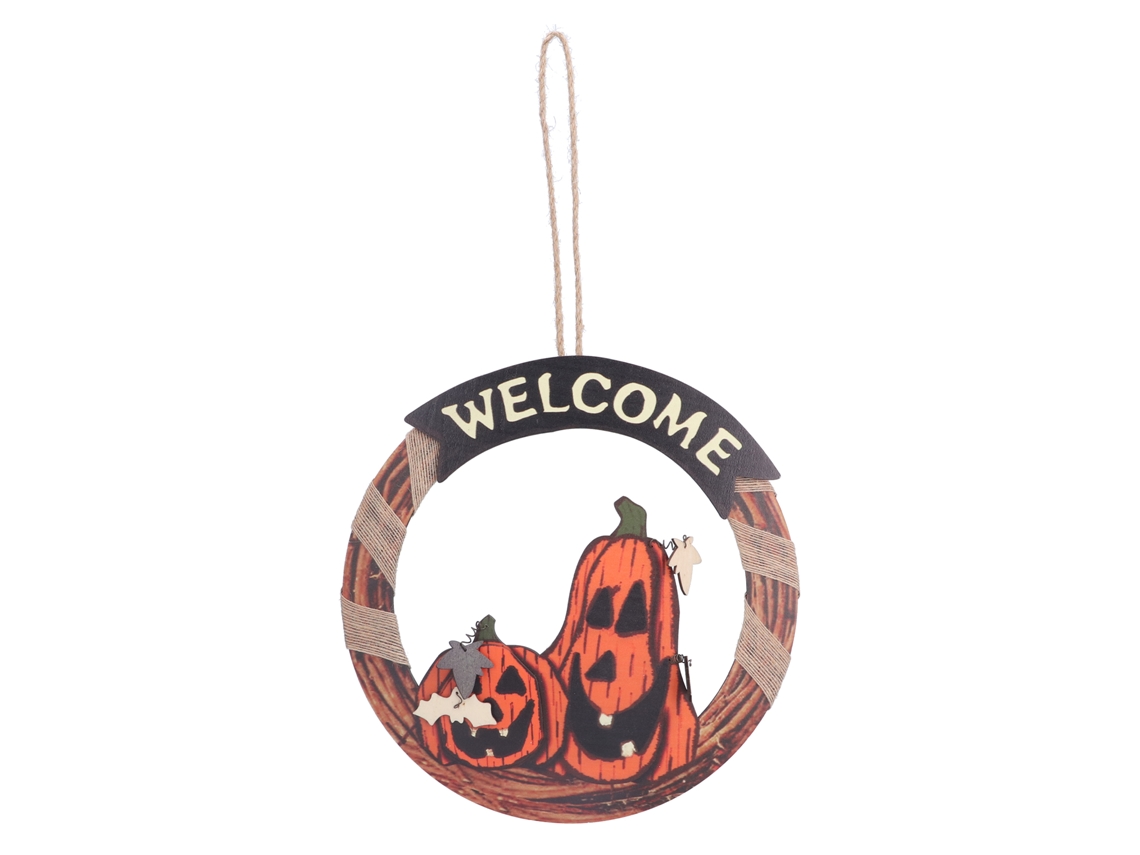 Placa de boas-vindas de Halloween com abóbora em madeira decoração para festa LAXISCREED