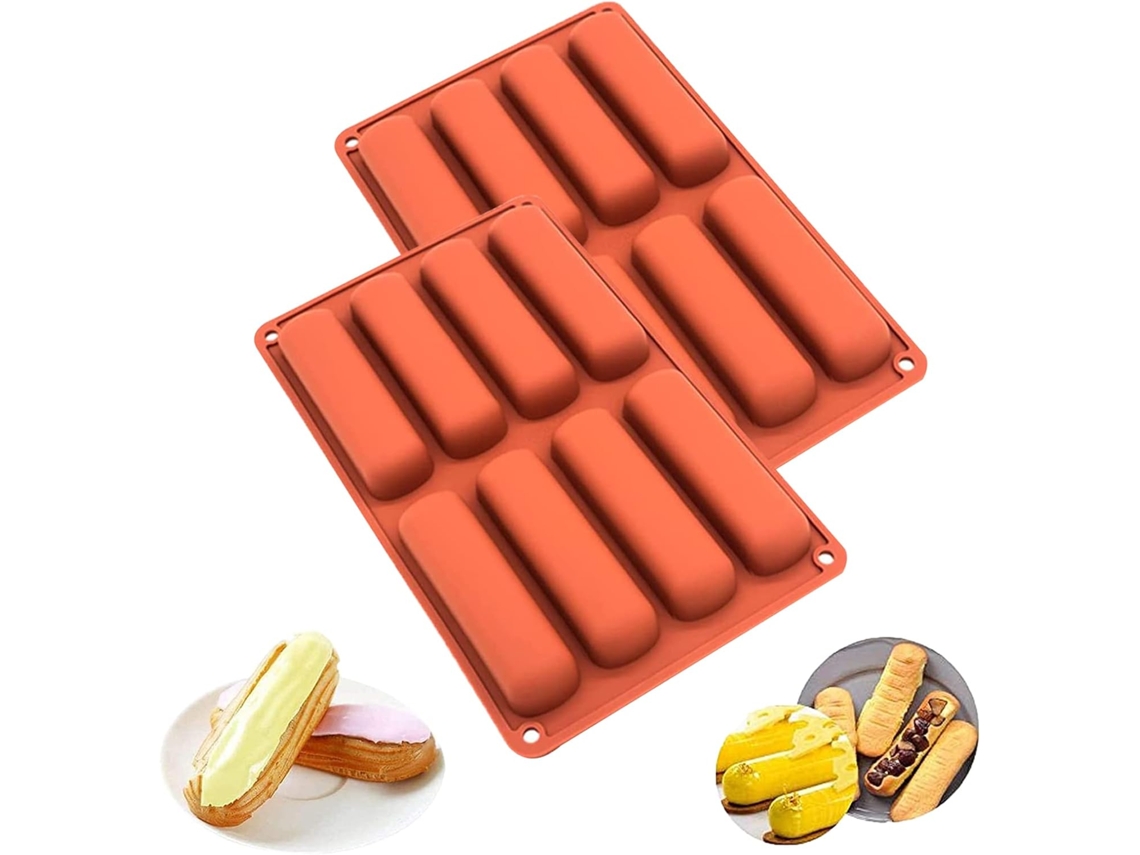 JILLIOPER Forma de Silicone para Pastelaria 2 Peças, Forma para Eclair, Mini Forma de Lingote, 8 Cavidades, para Barras de Cereal, Bolo, Formas Longas