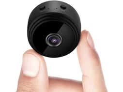 Mini câmera espiã HD 1080p com Wi-Fi, visão noturna e detecção de movimento, preta.