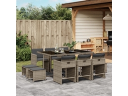 Vidaxl 11 Pcs Conjunto Jantar P/ Jardim C/ Almofadões Vime Pe Cinzento