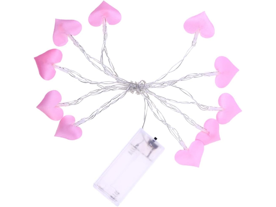 Cordão De Luzes Led Rosa Em Formato Coração, Com 1,5 M Comprimento E
