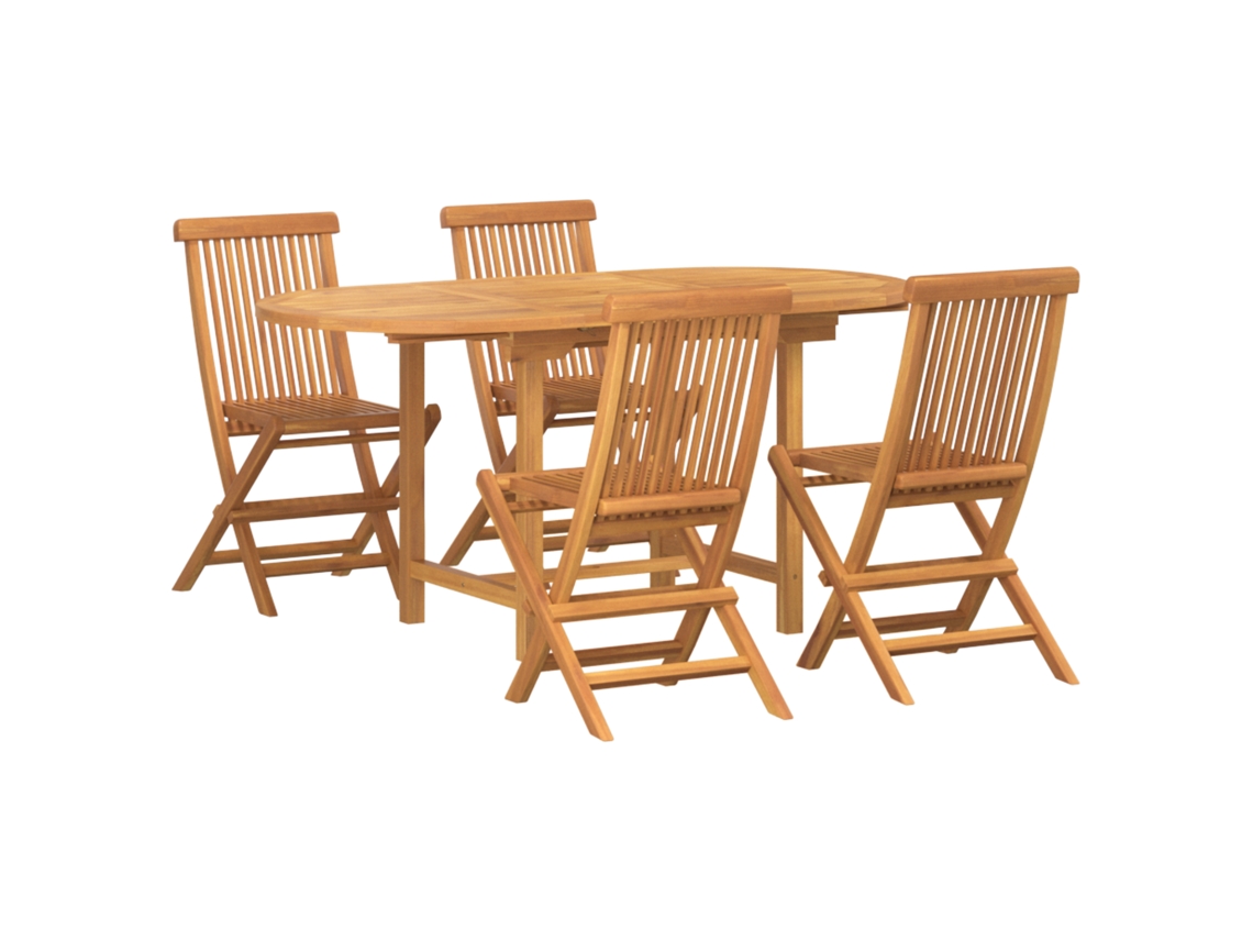 Conjunto 5 Conjunto De Jantar Para Jardim Vidaxl Castanho Madeira De Teca Maciça (160 X 80 X 75 Cm)