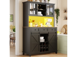 Armário De Cozinha Preto Com Iluminação Led,buffet Alto Com Prateleiras Ajustáveis,vitrine E Design Moderno,105x38,4x180cm