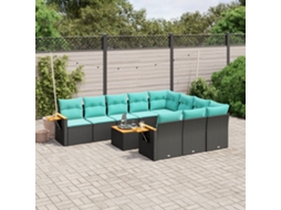 Vidaxl 11 Pcs Conjunto Sofás de Jardim C/ Almofadões Vime Pe Preto