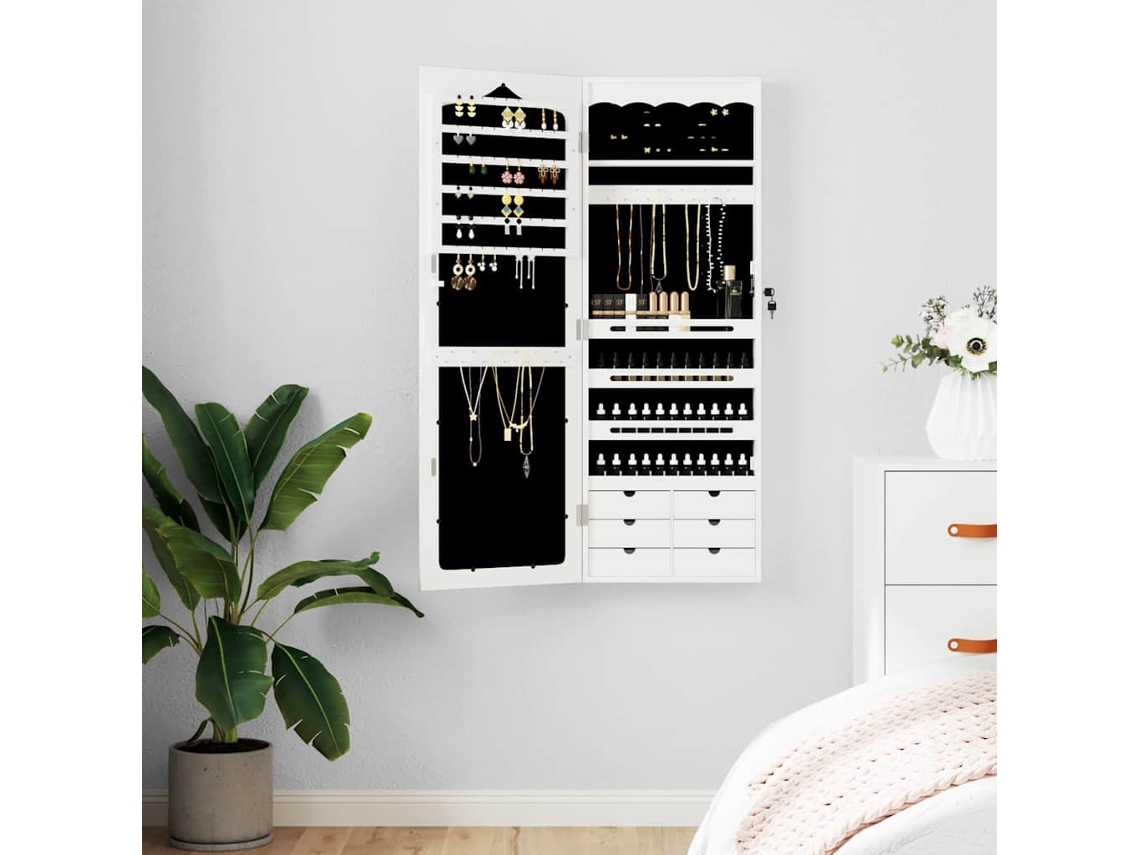 Vidaxl Móvel Para Joias De Parede Espelhado 37,5x10x106 Cm Branco