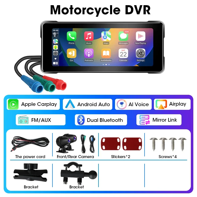 (lente Dupla De 6,86") Navegação Para Motocicleta De 6,86 Polegadas, Carplay Sem Fio, À Prova D'água