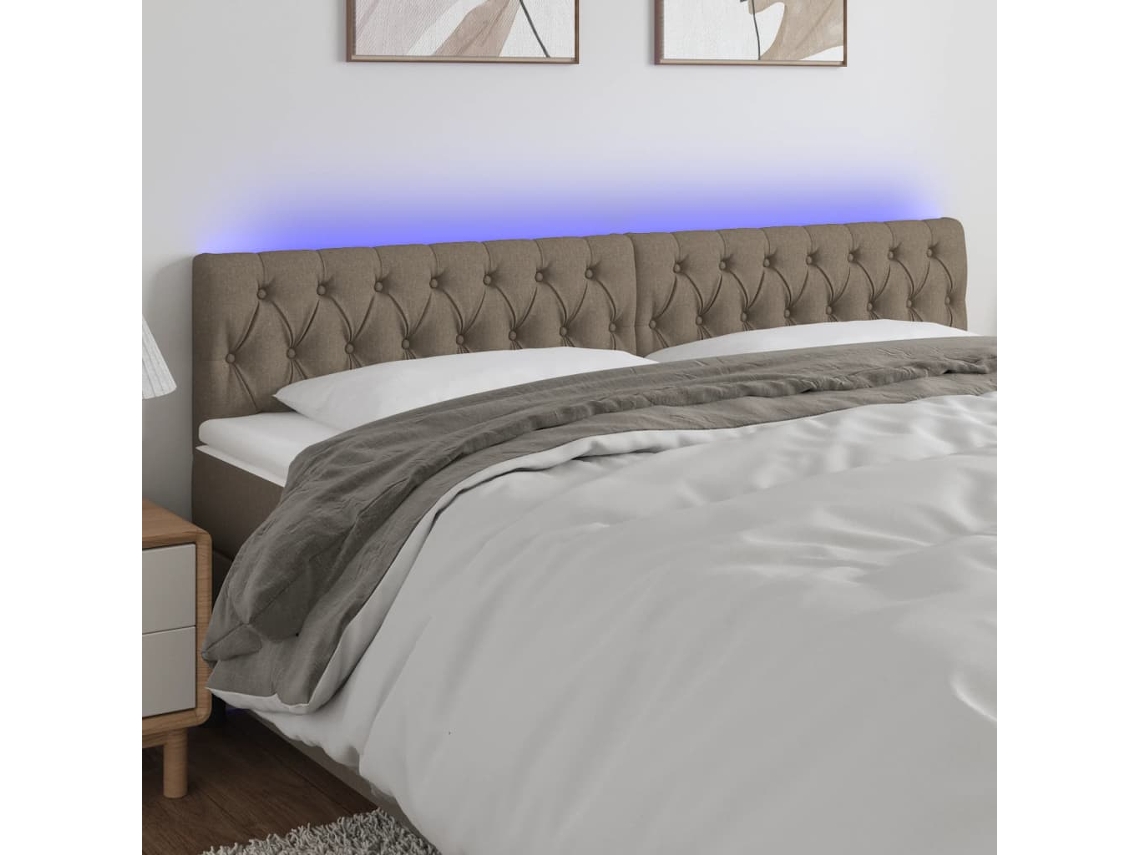 Vidaxl Cabeceira Cama Luzes Led Tecido 180x7x78/88cm Cinza-acastanhado
