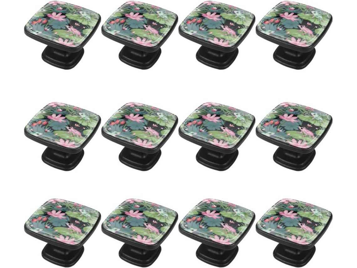 Puxadores E Maçanetas Quadradas Para Armários De Cozinha, Conjunto De 12 Peças Com Desenhos Libélula, Flor E Sapo