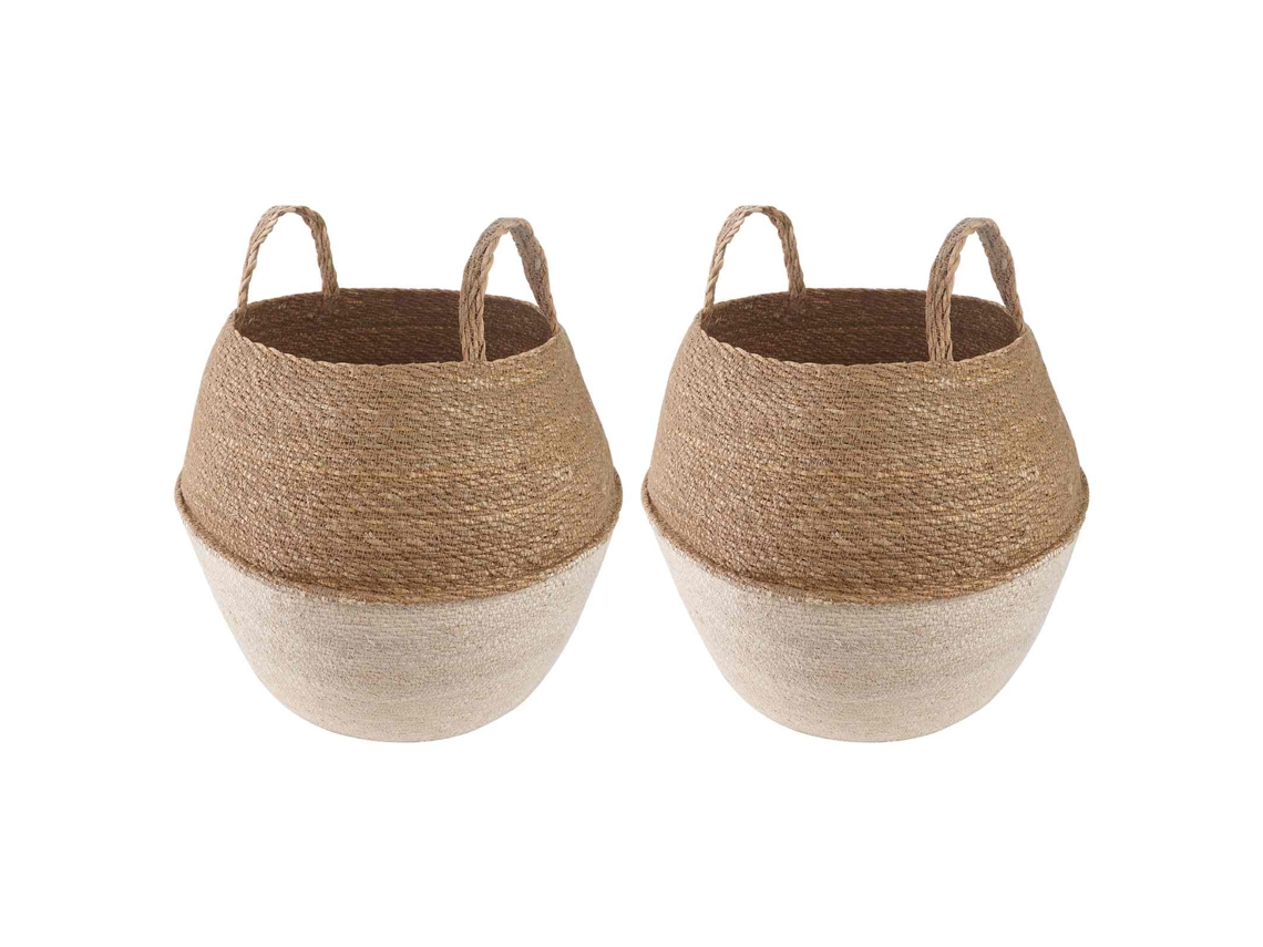 Vidaxl Cachepot Com Alças 2 Pcs Branco Ø 32 X 32 Cm 100% Erva Marinha