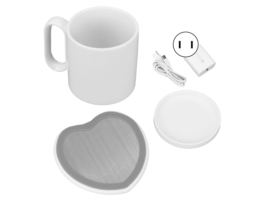 Aquecedor de caneca elétrico em formato de coração com 2 configurações de temperatura constante para café, chá e leite. Inclui caneca.
