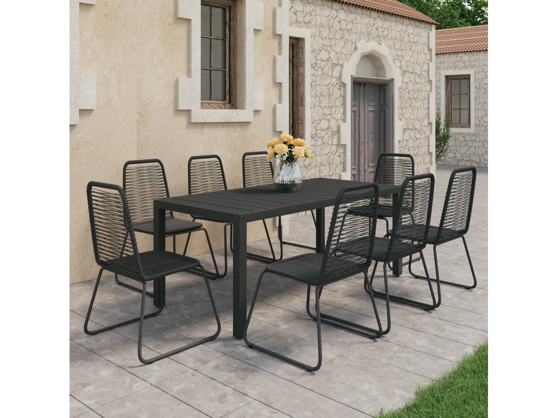 9 Pcs Conjunto De Jantar Para Jardim Vime De Pvc Preto Dkd Home Decor