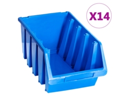 Vidaxl Caixas De Arrumação Empilháveis 14 Pcs Plástico Azul
