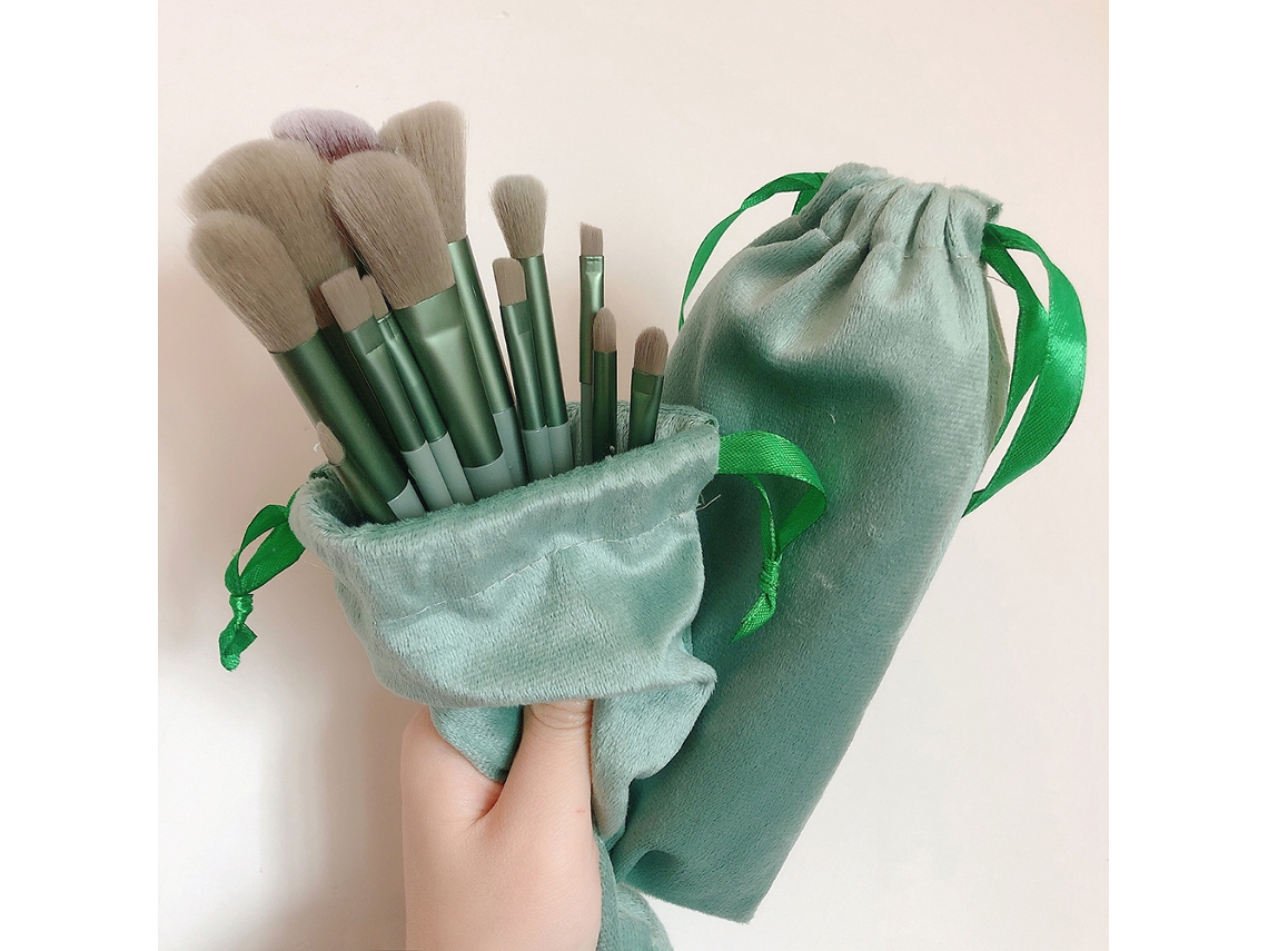 (verde) Conjunto De 13 Pincéis De Maquiagem Macios E Fofos, Incluindo Estojo Para Armazenamento