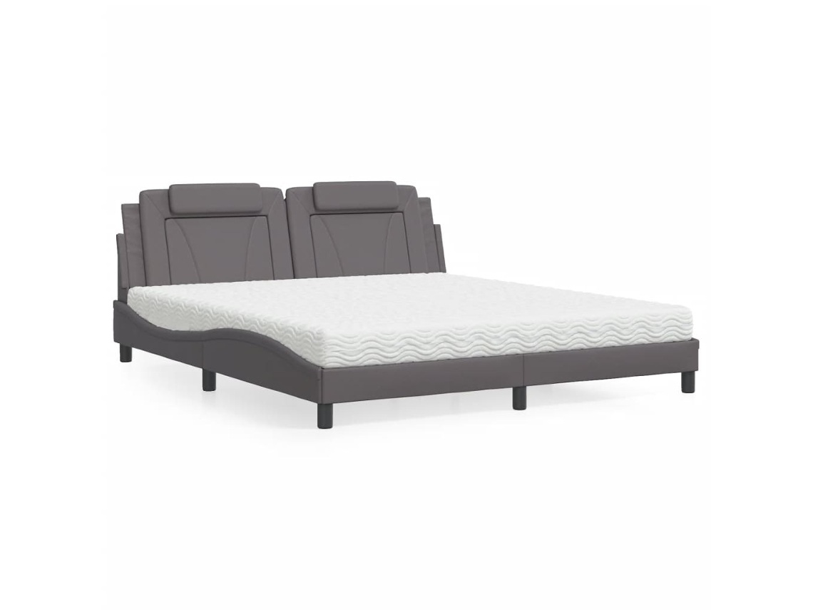 Vidaxl Cama Viana Com Colchão 180x200 Cm Couro Artificial Cinza