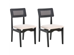 Sillas Con Respaldo De Trenza Vienesa Beliani Rubonia De Madera De Caucho Negro 48x59x87