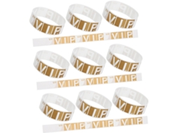 Pulseira dourada feita de papel sintético para eventos, com impressão e ingressos nítidos, ideal para feiras e eventos.