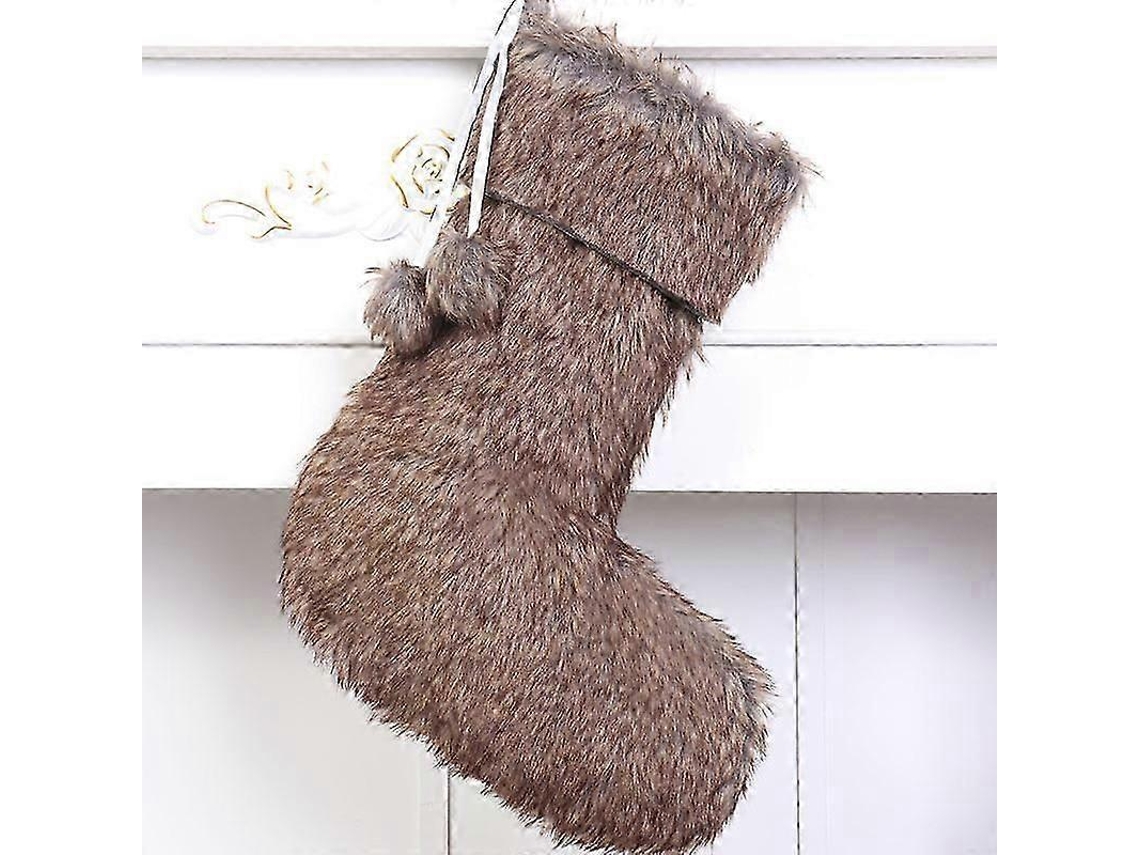 Meias De Natal De Pelúcia Marrom, Grandes, Rústicas, Penduradas, De Pele Sintética Olysi Shop