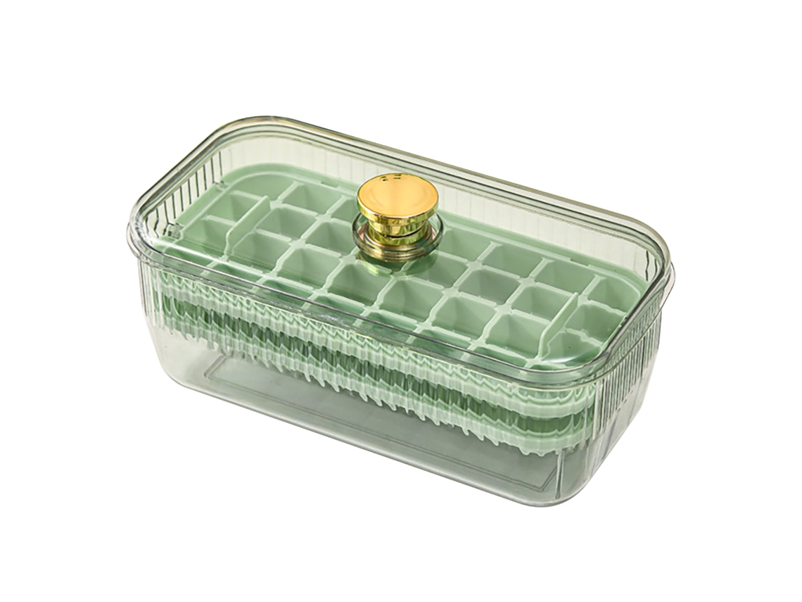 Balde de gelo de silicone Slowmoose com tampa, recipiente com 64 compartimentos, design de camada dupla, para freezer, verde claro