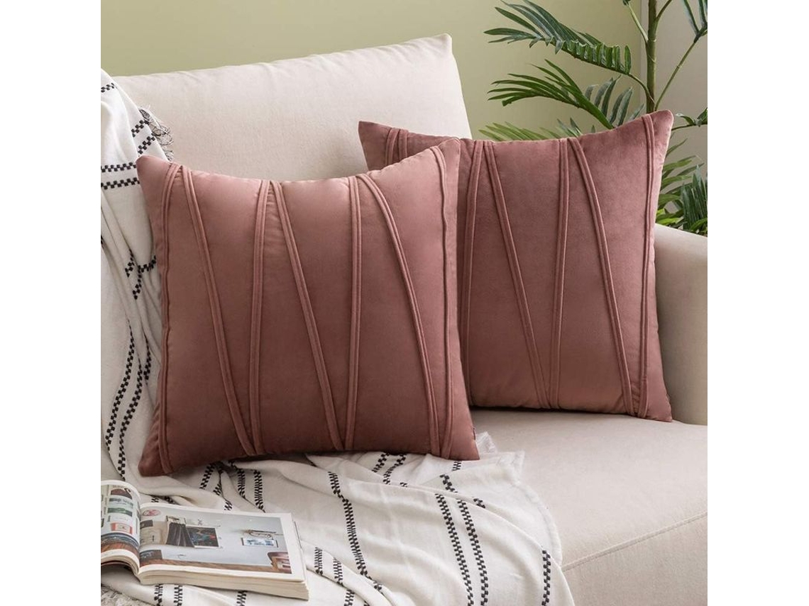 2026 funda de Almohada de Terciopelo Rayado Decorativa Suave 2 Piezas 45x45cm Gris Rosado para Sofá Cama Auto Sala