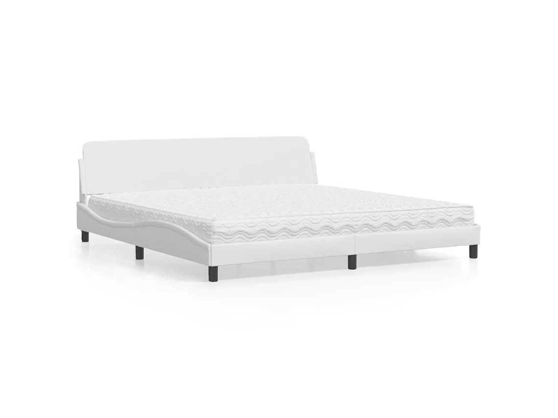 Vidaxl Cama Com Colchão Dover 200x200 Cm Couro Artificial Branco