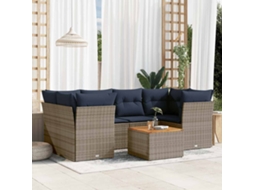 Vidaxl 7 Pcs Conjunto Sofás P/ Jardim C/ Almofadões Vime Pe Cinzento
