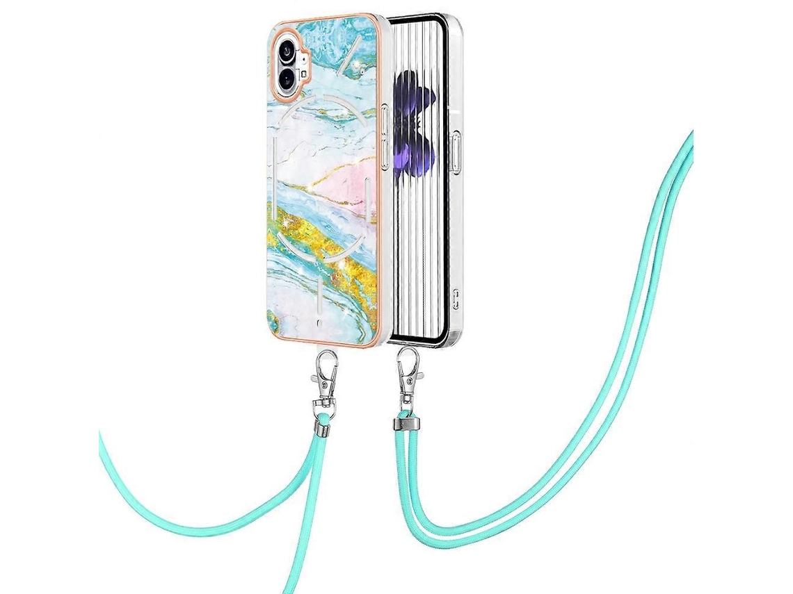 Capa Para Celular For Nothing Phone 1 Em Tpu Com Estampa De Mármore Eletroplaqueado E Cordão.