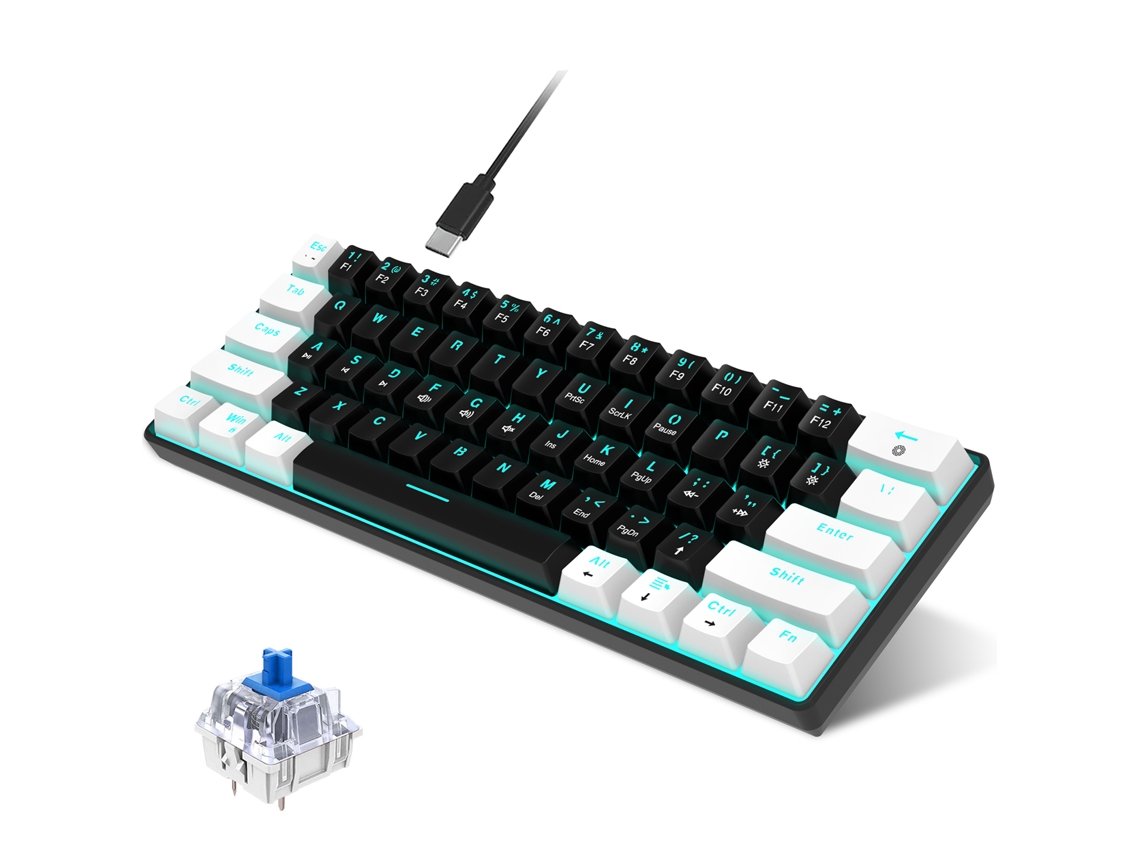 Teclado Mecânico Para Jogos Hxsj V900 Rgb Com 61 Teclas, Interruptores Azuis E Design Mini Compacto