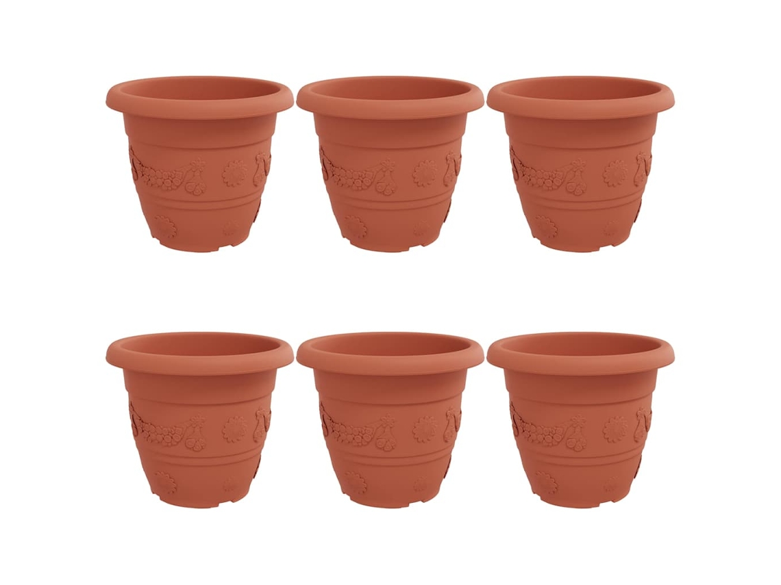 Conjunto 6 Jardineira De Flores Vidaxl Vermelho Plástico (ø 34 X 28 Cm)