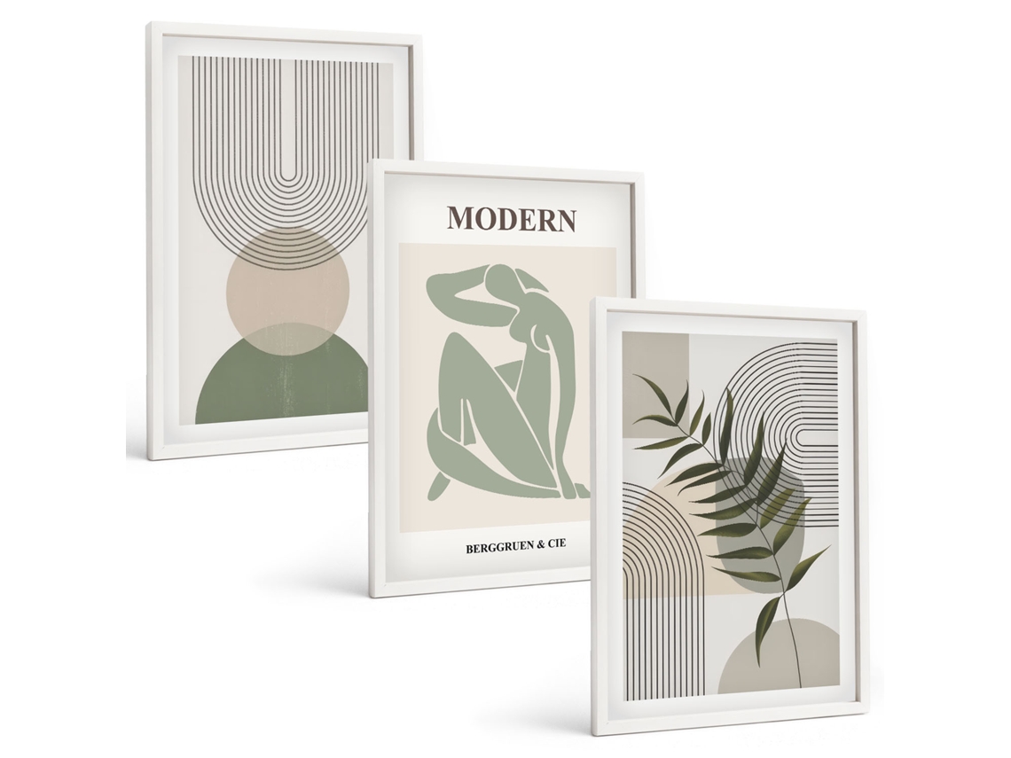 Quadros Decorativos Para Parede Gráficos Elegantes De Plantas Moldura Branca Pinturas De Quarto Espelharte (3 Piezas De 40x60 Cm)