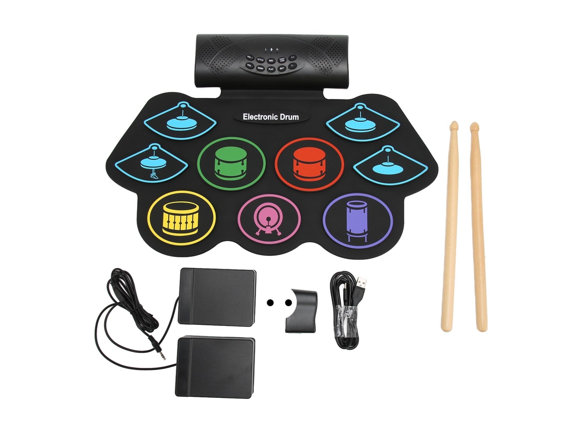 Conjunto De Pads Bateria Eletrônica Com 9 Para Prática, Suporte A Bluetooth, 100 240v, Plugue Europeu, Portátil, Opção Voz Externa Aquaforge