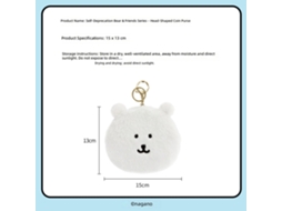 Porta moedas Chaveiro Pingente de Pelúcia em Formato de Cabeça de Urso Autodepreciativo Modelo Pug CHABERLU