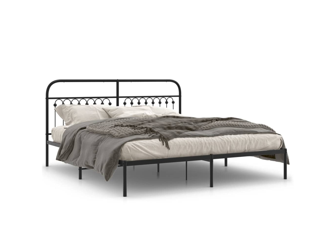 Estrutura de Cama com Cabeceira Metal Preto MAISON EXCLUSIVE 183x203 cm